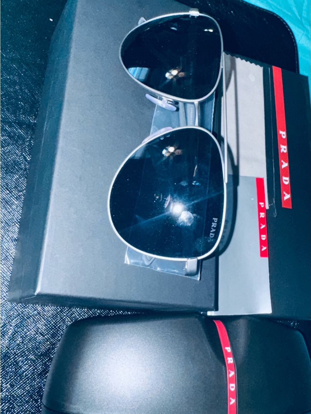 Prada Silver Metal Aviator Sunglasses with Black Lenses